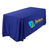 8FT(3) Full Length Sides Round Corner Table Throws with Custom 3 Color Graphic Imprint, Blue