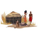 Wild Life in Africa Man and Woman with Tent Vector Poster (Free Download Illustrations)