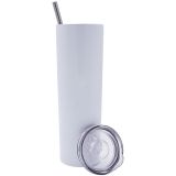 US Stock - CALCA 25pcs 20oz Skinny Tumbler White Stainless Steel Insulated Water Bottle Double Wall Vacuum Travel Cup With Sealed Lid and Straw