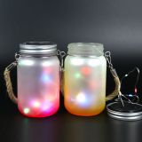 US Stock, 16oz/500ml Sublimation Blanks Frosted Gradient Mason Jar w/ Lantern Lid and Hemp Rope Handle 