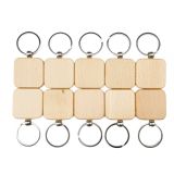 US Stock, CALCA 10 Pcs Square Blank Wood Keychain Key Tags Personalized Wood Accessories Gifts