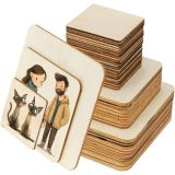 US Stock CALCA 40PCS Unfinished Blank Square Wood, Poplar Plywood Blanks Unfinished Square Round Angle Wooden Tags Craft Wood for DIY Coasters Painting/ Home Decor (1.9in-3.9in)