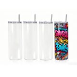 CALCA 10 Pack 20oz Glossy Sublimation Blank Skinny Tumbler - Stainless Steel Vacuum Insulated Travel Cup with Lid & Straw
