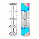 US Stock, 81.1in Portable Round Twist Display Counter with Shelves, Top Light with 16pcs Clear Magnetic Panels(Local Pick-Up)