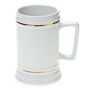 20 OZ Sublimation White Rectangle Handle Beer Stein with Golden Rim