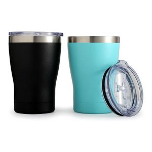 CALCA 10oz Stainless Steel Coffee Mugs Beer Tumbler with Sublimation Coating and Sliding Lid Tiffany Blue&Black