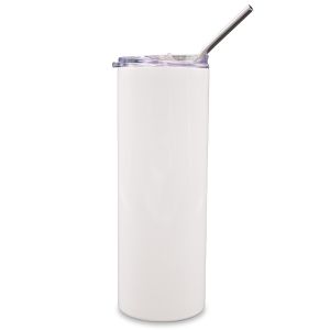 US Stock - CALCA 50 Pack 20oz Straight White Sublimation Tumbler Blanks w/ Straw and Flip Lid, Vacuum Insulated Double Layer Stainless Steel Water Bottle
