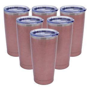 US Stock-CALCA 6pcs 20oz Rose Gold Travel Tumbler Stainless Steel Double Wall Vacuum Insulated Cup with Slider Lid