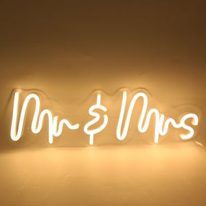 US Stock, CALCA Warm White Mr&Mrs Neon Sign,Size- 24X 9.5 inches for Bedroom Apartment Anniversary Wedding Valentine´s Day Party