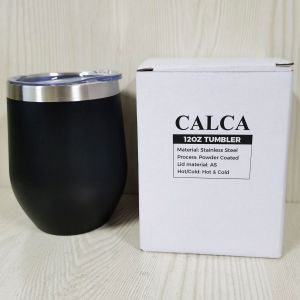 US Stock-CALCA 6 Pack 12oz Black Wine Tumbler Double Wall Stainless Steel Insulated Eggshell Cup with lid for Gift