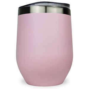 US Stock-CALCA 6 Pack 12oz Pink Wine Tumbler Double Wall Stainless Steel Insulated Eggshell Cup with lid for Gift