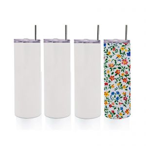 10pcs 20oz Taperless Sublimation Blank Skinny Tumbler Stainless Steel Insulated Water Bottle Double Wall Vacuum Travel Cup With Sealed Lid and Straw (White)