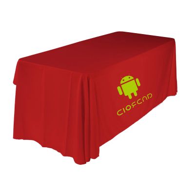 6ft(3) Full Length Sides Round Corner Table Throws with Custom  Logo Imprint On Red