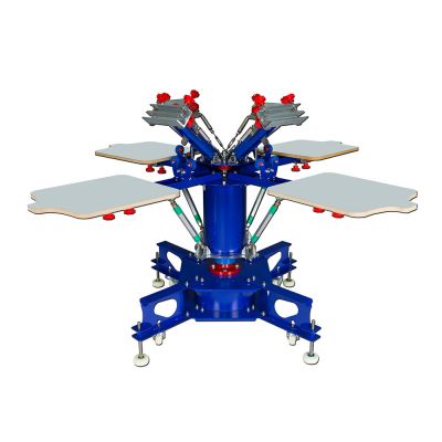 4 Color 4 Station  Floor Type Micro-registration Double Wheel Overprinting Screen Printing Press