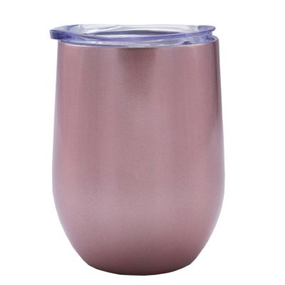 US Stock- 6PCS 12oz Rose Gold Stainless Steel Red Wine Tumbler Mugs with Direct Drinking Lid