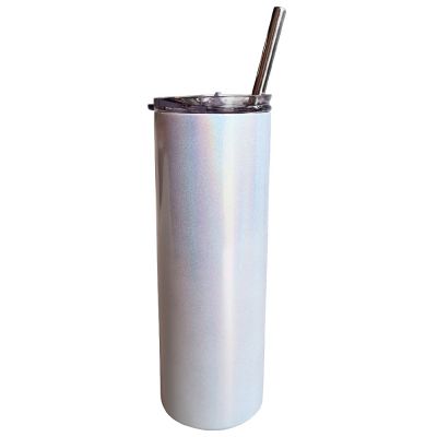 US Stock-CALCA 25 Pack 20 OZ Sublimation Glitter Tumbler Rainbow White Blanks Straight Tumbler Cups with Straw and Lid, Stainless Steel Coffee Tumbler Cups