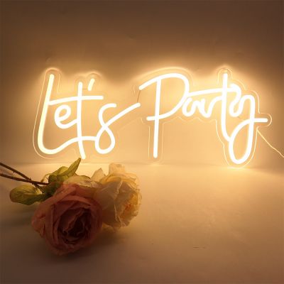 UK Stock, CALCA LED Dimmable Neon Sign Let´s Party Decorative Lights for Bachelorette Party, Engagement Party, Birthday Party,Wedding Party Size- 23X10 inches(Warm white)