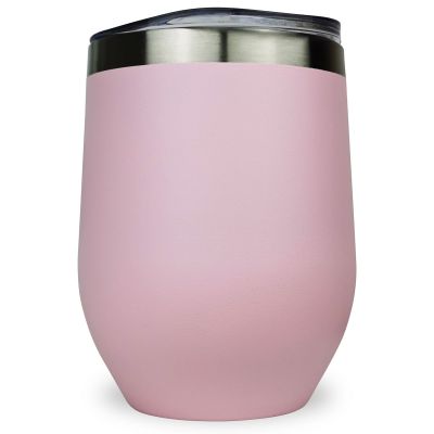 US Stock-CALCA 6 Pack 12oz Pink Wine Tumbler Double Wall Stainless Steel Insulated Eggshell Cup with lid for Gift