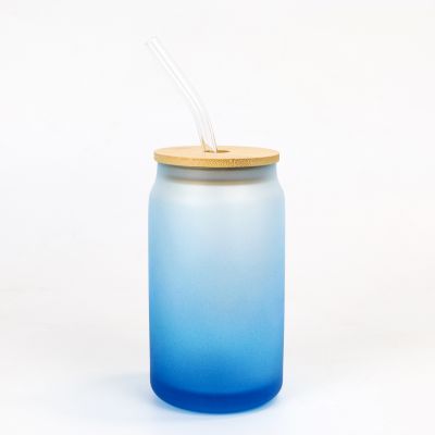 US Stock, CALCA 48pcs 16oz Sublimation Frosted Gradient Glass Mug Blanks Beer Glass Cans With Lid And Straw