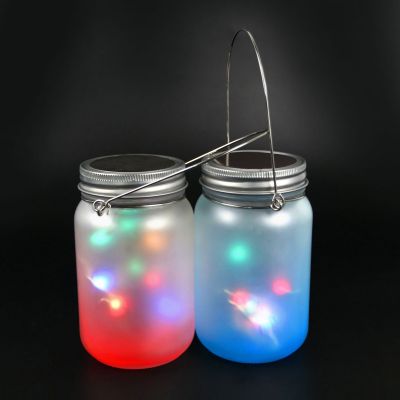 US Stock, 16oz/500ml Sublimation Blanks Frosted Gradient Mason Jar w/ LED Waterproof Solar Lid and Metal Handle