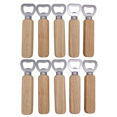 US Stock, CALCA 10 pcs Wooden Handle stainless steel Bottle Opener, Wooden Handle Beer Bottle Opener for Home, Kitchen, Bar, DIY Logo Engraved Gift