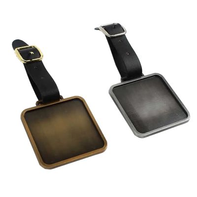 Blank Metal Golf Bag Tags Aluminum Luggage With Leather Straps