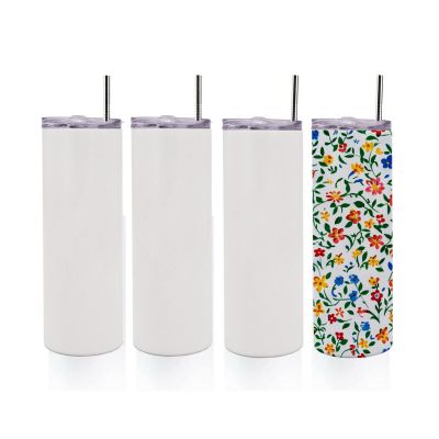 10pcs 20oz Taperless Sublimation Blank Skinny Tumbler Stainless Steel Insulated Water Bottle Double Wall Vacuum Travel Cup With Sealed Lid and Straw (White)